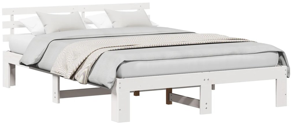 vidaXL Ξύλινο Κρεβάτι Λευκό Ξύλο 140 x 200 cm Ανθεκτικό