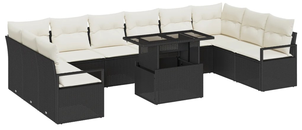 vidaXL 11 Τεμαχίων Σετ Καναπέ Κήπου με Μαξιλάρια Μαύρο Πολυ Ρατάν