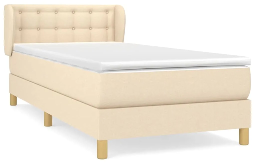 vidaXL Κρεβάτι Boxspring με Στρώμα Κρεμ 90x200 εκ.Υφασμάτινο