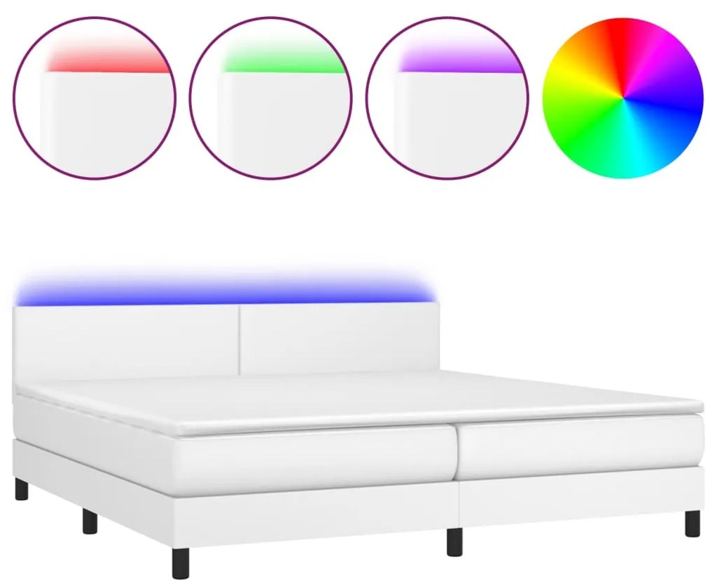 vidaXL Κρεβάτι Boxspring με Στρώμα & LED Λευκό 200x200 εκ. Συνθ. Δέρμα