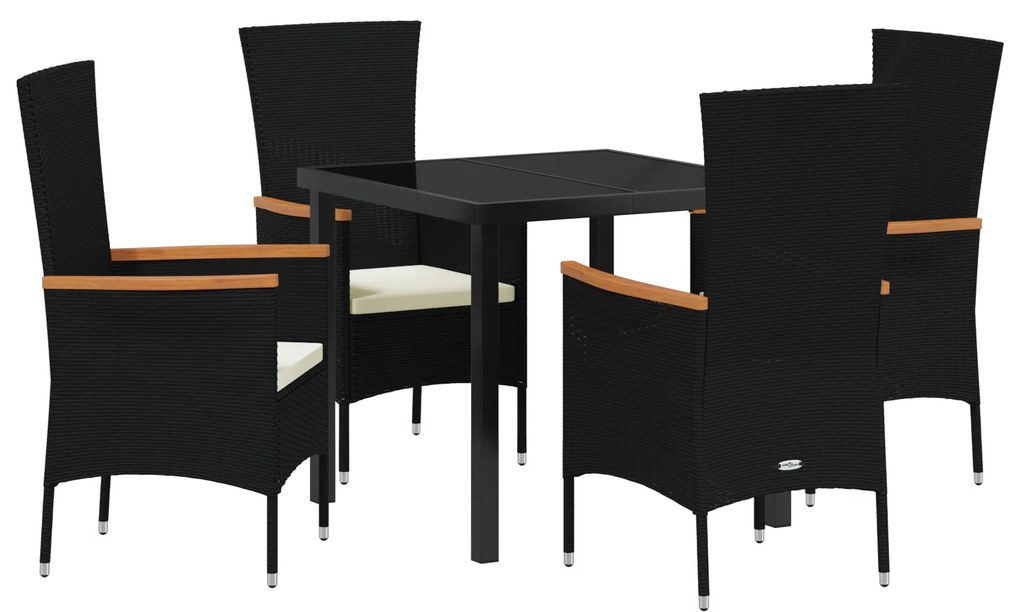 vidaXL Σετ Γευμάτων Κήπου με μαξιλάρι 5 pcs Μαύρο 80 x 80 x 73 εκ