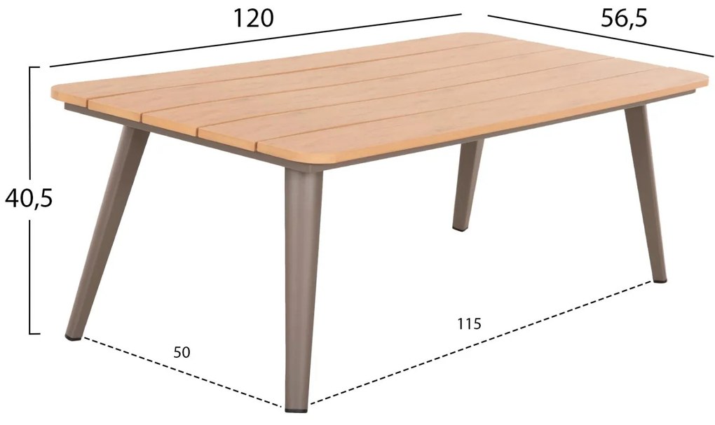 Σετ Κήπου Καναπές Γωνία MAERLY Σαμπανί Αλουμινίου με Μπέζ Σχοινί &amp; Τραπέζι Polywood
