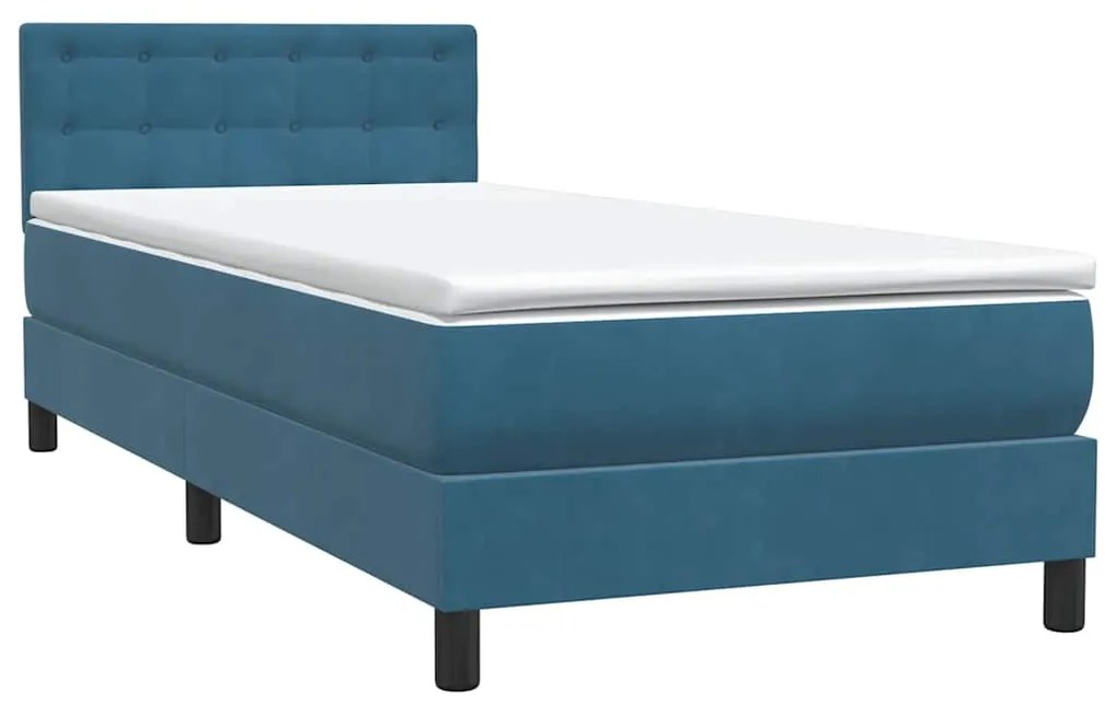 vidaXL Κρεβάτι Boxspring με Στρώμα Σκούρο Μπλε 90x220 εκ. Βελούδινο