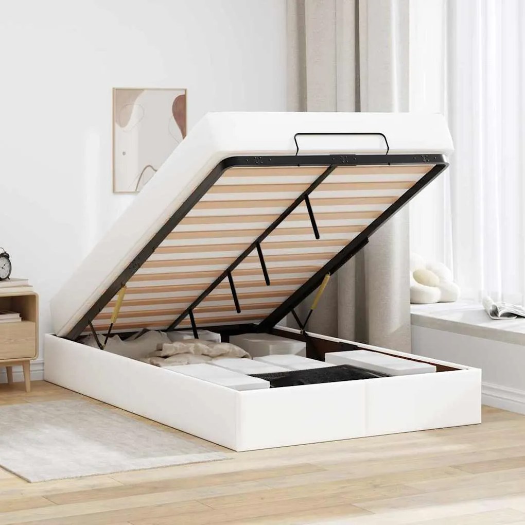 vidaXL Σκελετός κρεβατιού με στρώμα με στρώμα 2 pcs Λευκό PVC