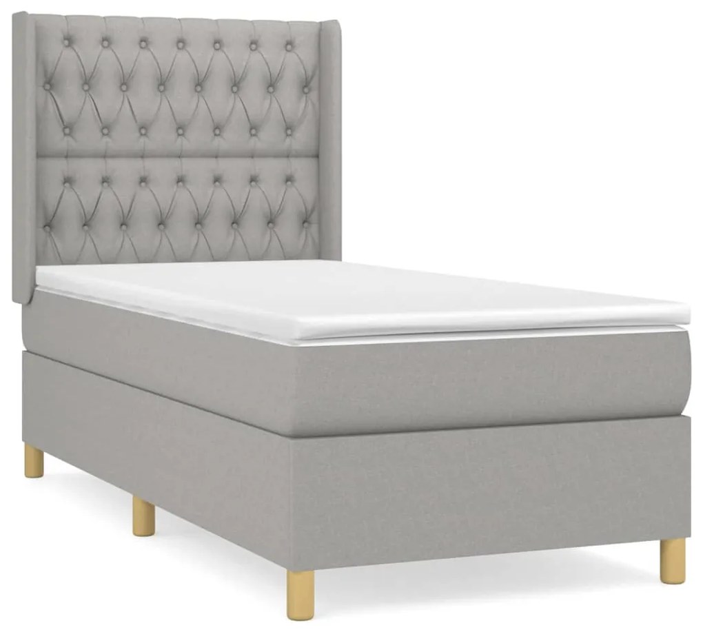 Κρεβάτι Boxspring με Στρώμα Ανοιχτό Γκρι 100x200 εκ. Υφασμάτινο - Γκρι