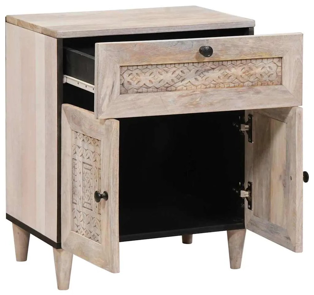 vidaXL Κομοδίνο με συρτάρι Μπεζ 50 x 33 x 60 εκ Μασίφ ξύλο μάνγκο