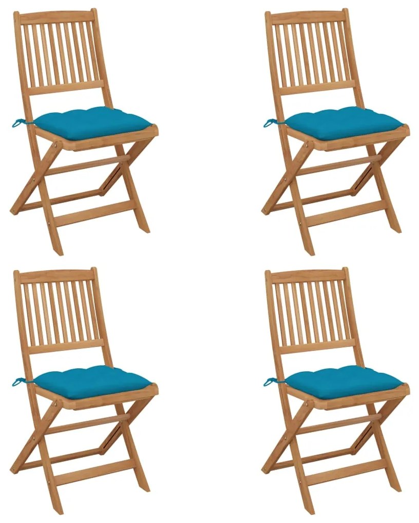 Καρέκλες Κήπου Πτυσσόμενες 4 τεμ Μασίφ Ξύλο Ακακίας & Μαξιλάρια