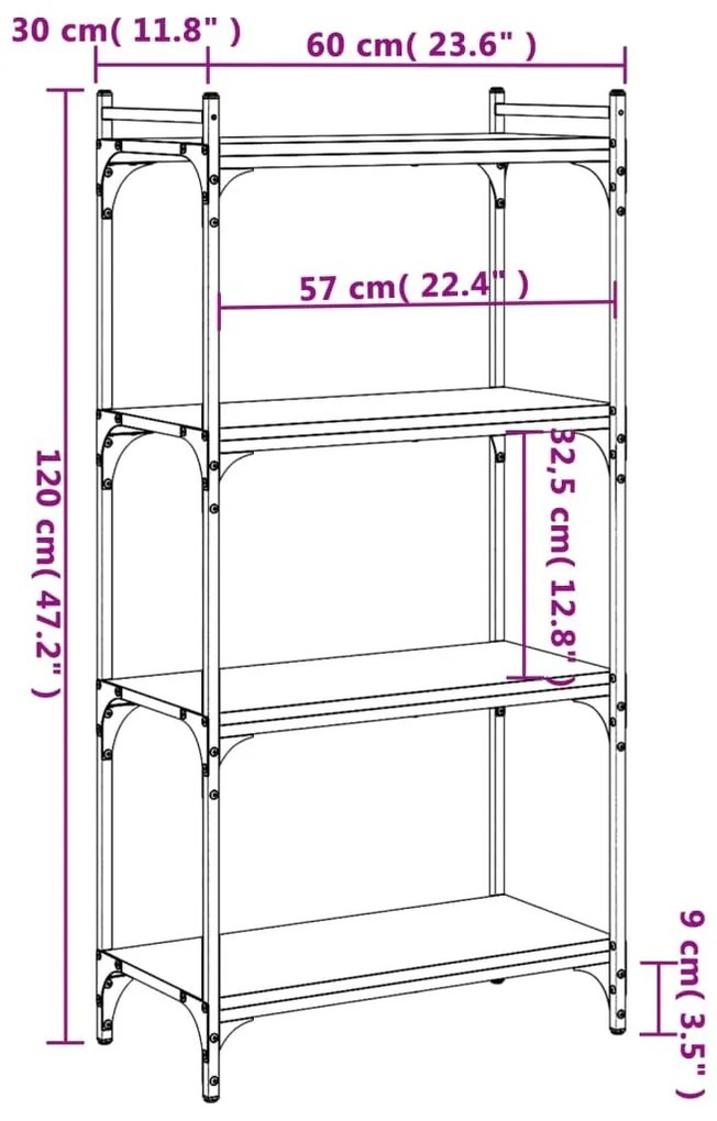 Βιβλιοθήκη 4 Επιπέδων Γκρι Sonoma 60x30x120 εκ. Επεξεργ. Ξύλο - Γκρι