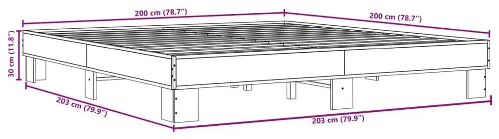 Πλαίσιο Κρεβατιού Sonoma Δρυς 200x200 εκ. Επεξ. Ξύλο &amp; Μέταλλο - Καφέ