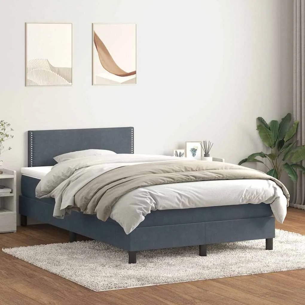 Box Spring Κρεβάτι με στρώμα Σκούρο γκρι 120x220 cm Βελούδινο - Γκρι