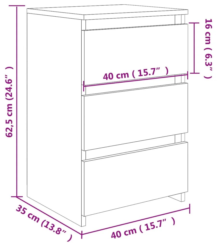 Κομοδίνα 2 τεμ. Γκρι Σκυροδέματος 40x35x62,5 εκ. Επεξ. Ξύλο - Γκρι