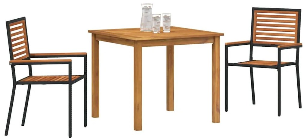 vidaXL Σέτ φαγητού για κήπο 3 pcs Μαύρο Στερεό Ξύλο Ακακίας