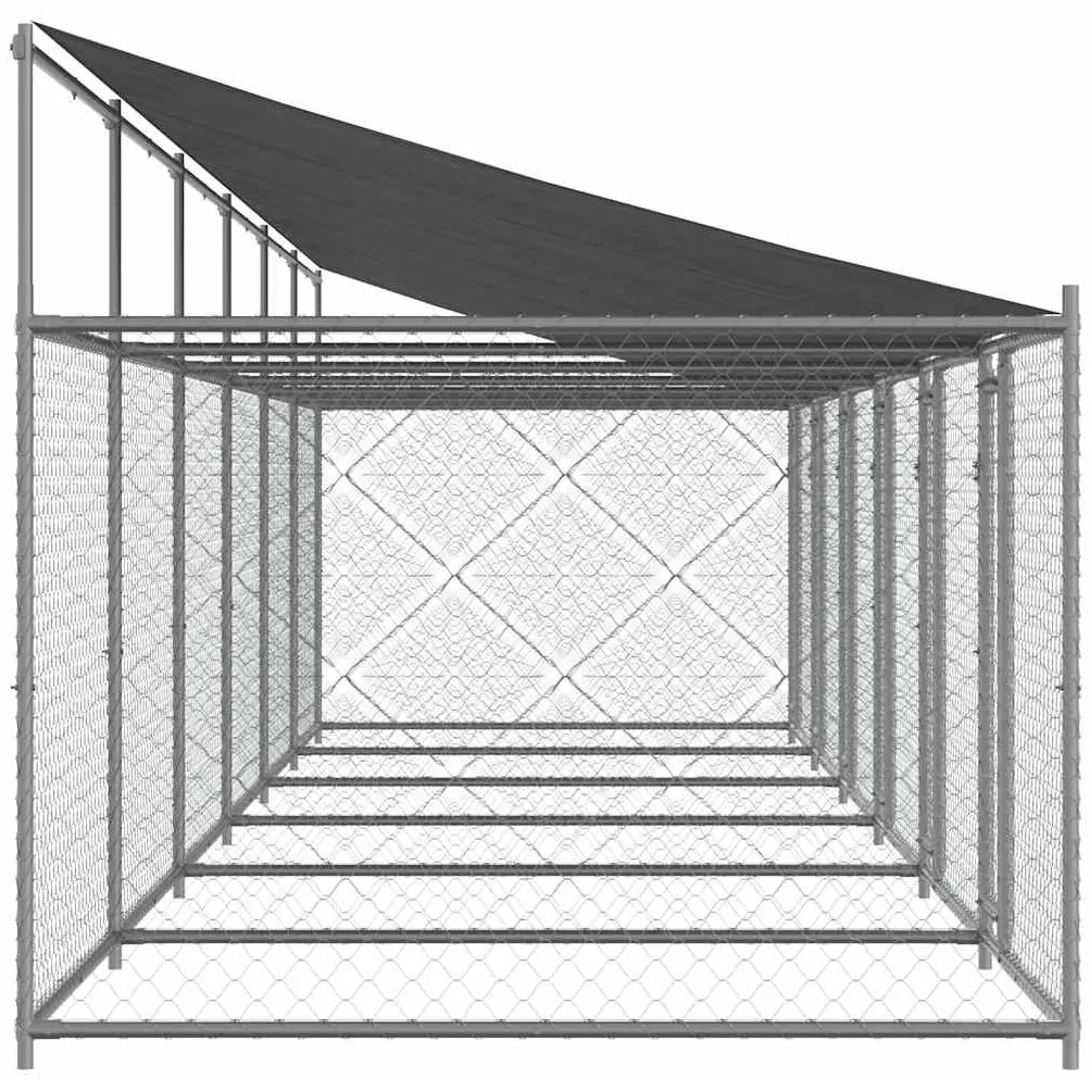 vidaXL Κλουβί Σκύλου με Οροφή και Πόρτες Γκρι 12x2x2 μ. Γαλβ. Χάλυβας