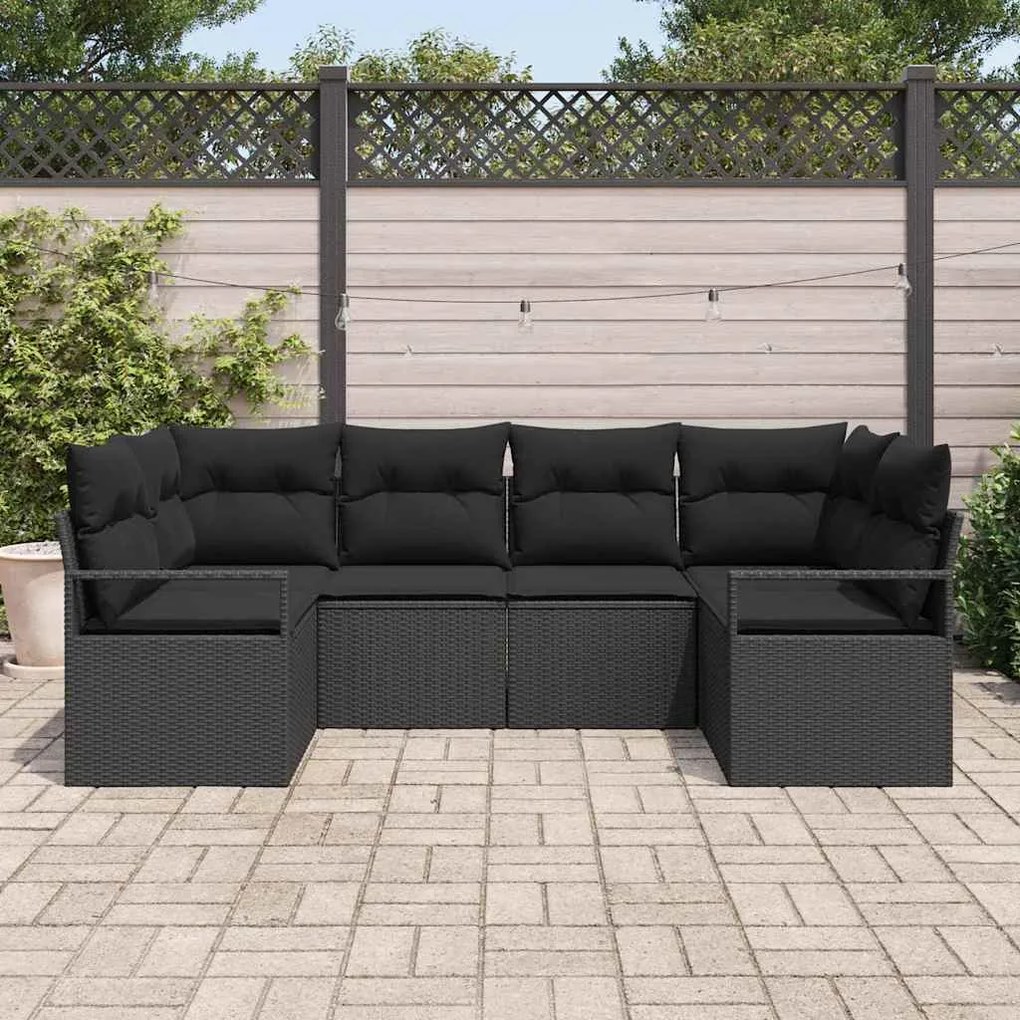 vidaXL Σετ Καναπέ Κήπου 6 pcs Μαύρο Πολυ ράταν