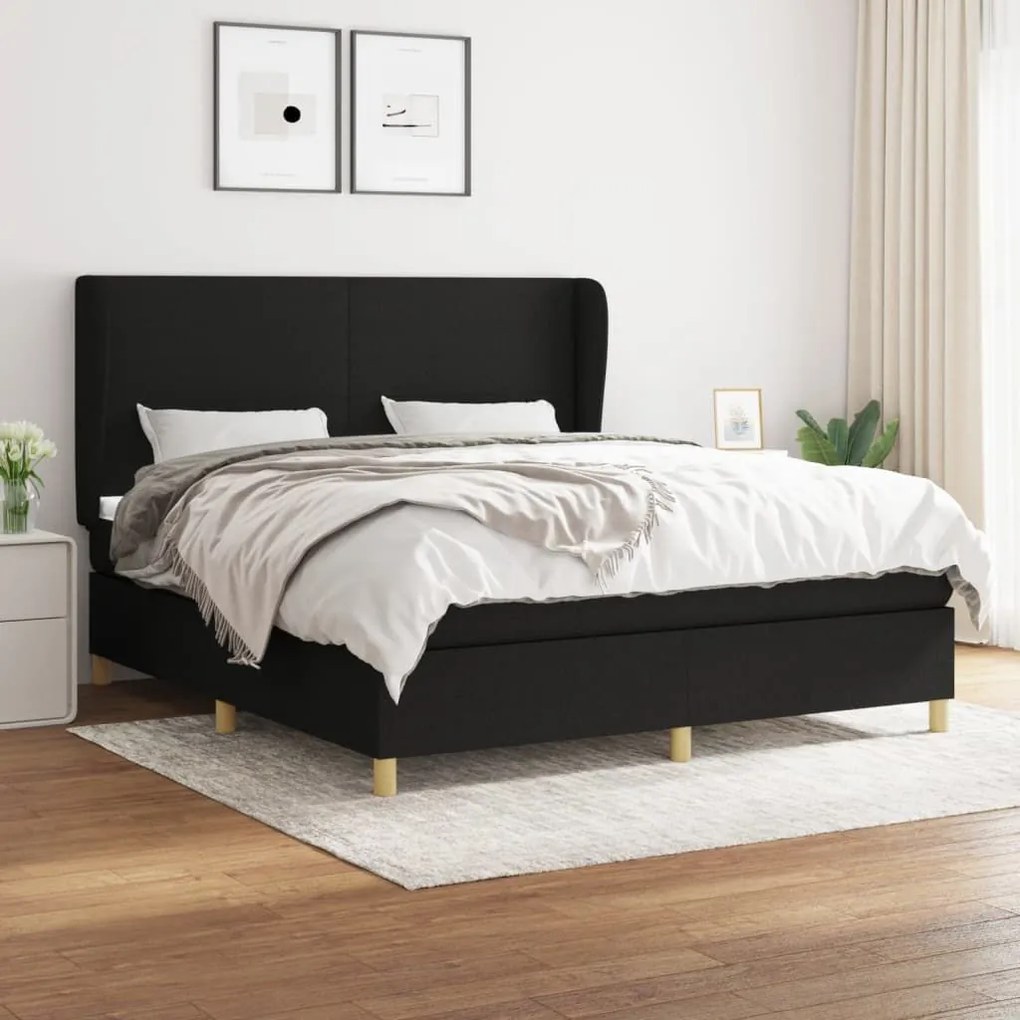 Κρεβάτι Boxspring με Στρώμα Μαύρο 160x200 εκ. Υφασμάτινο - Μαύρο