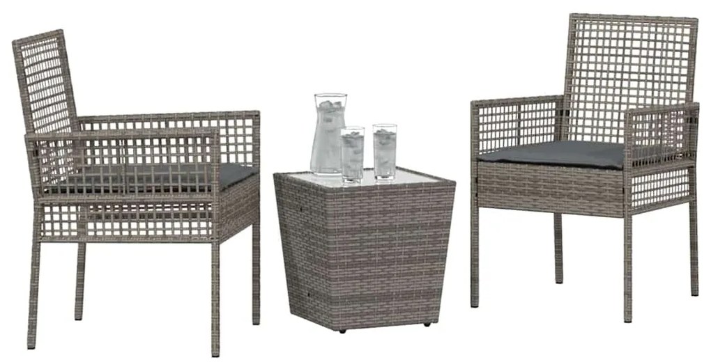 vidaXL Σετ Μπιστρό Κήπου 3 pcs Γκρι Πολυ ράταν