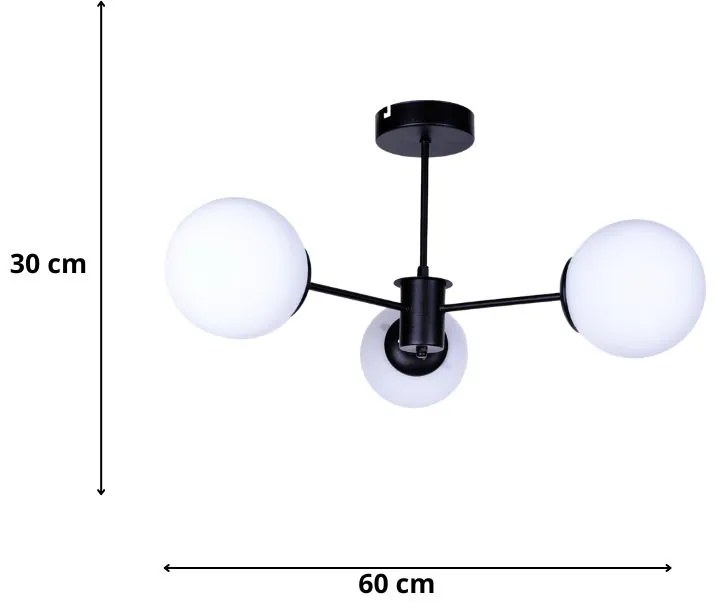 Φωτιστικό οροφής Fune Megapap E27 μεταλλικό - γυάλινο τρίφωτο χρώμα μαύρο - λευκό Ø60x30εκ. - GP036-0070,1