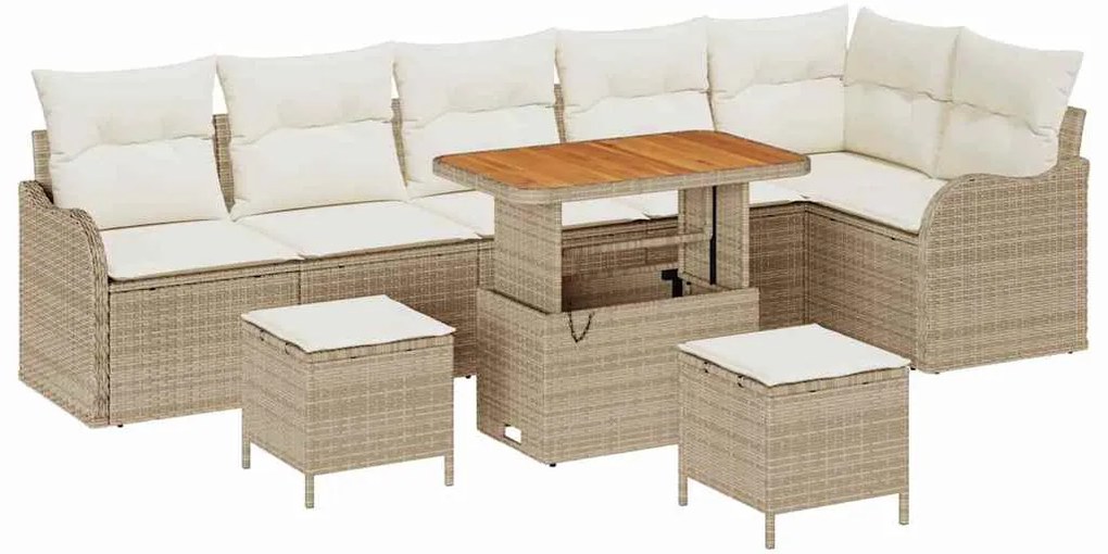 vidaXL Σετ Καναπέ Κήπου Ρυθμιζόμενο ύψος 9 pcs Μπεζ συνθετικό ρατάν