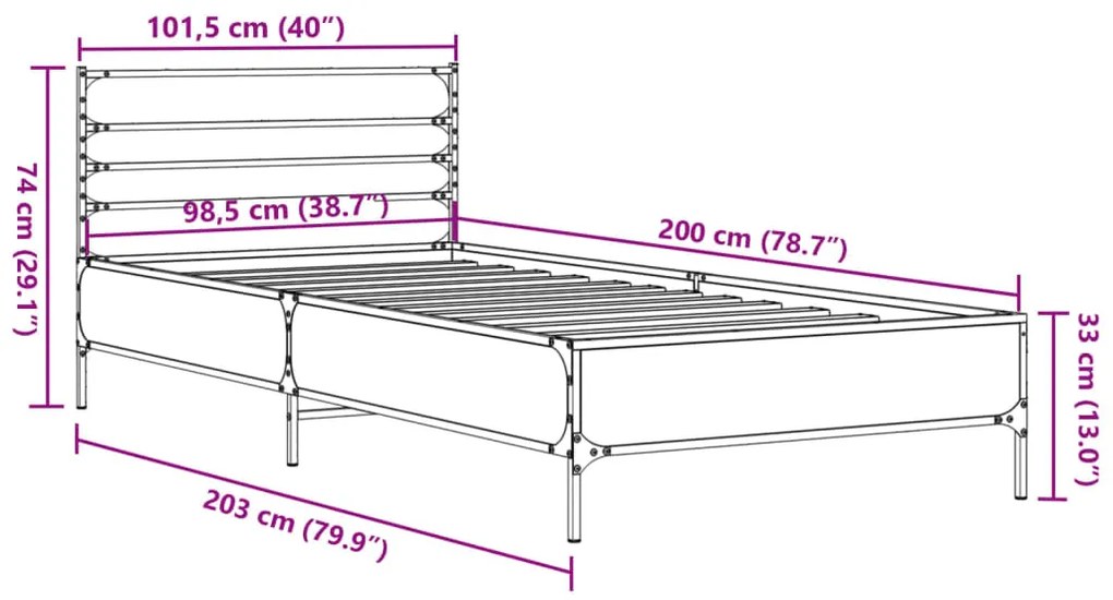 ΠΛΑΙΣΙΟ ΚΡΕΒΑΤΙΟΥ ΓΚΡΙ SONOMA 100X200 ΕΚ. ΕΠΕΞ. ΞΥΛΟ &amp; ΜΕΤΑΛΛΟ 845590