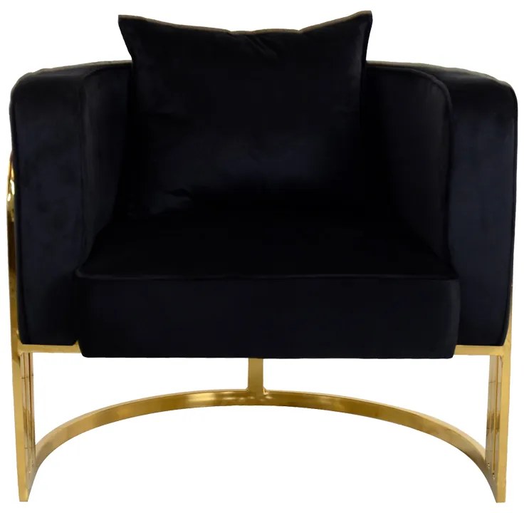 Πολυθρόνα Roblu pakoworld χρυσό μέταλλο και βελούδο σε μαύρη απόχρωση 72x77.4x70εκ
