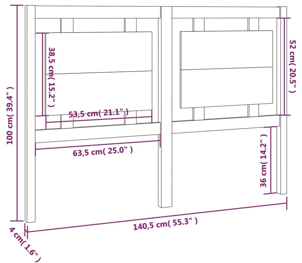 vidaXL Κεφαλάρι Κρεβατιού 140,5 x 4 x 100 εκ. από Μασίφ Ξύλο Πεύκου