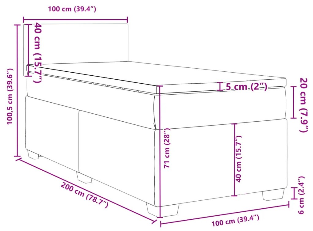 Κρεβάτι Boxspring με Στρώμα Taupe 100 x 200 εκ. Υφασμάτινο - Μπεζ-Γκρι