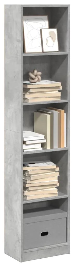Βιβλιοθήκη Γκρι Σκυροδέματος 40x24x176 εκ. Επεξεργ. Ξύλο