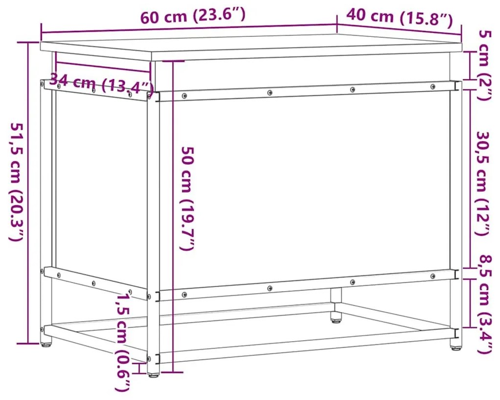 Κουτί Αποθήκευσης με Sonoma Δρυς 60x40x51,5 εκ. Επεξ. Ξύλο - Καφέ