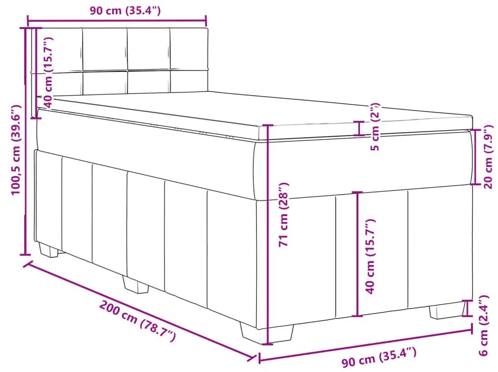 Κρεβάτι Boxspring με Στρώμα Μαύρο 90x200 εκ. Υφασμάτινο - Μαύρο