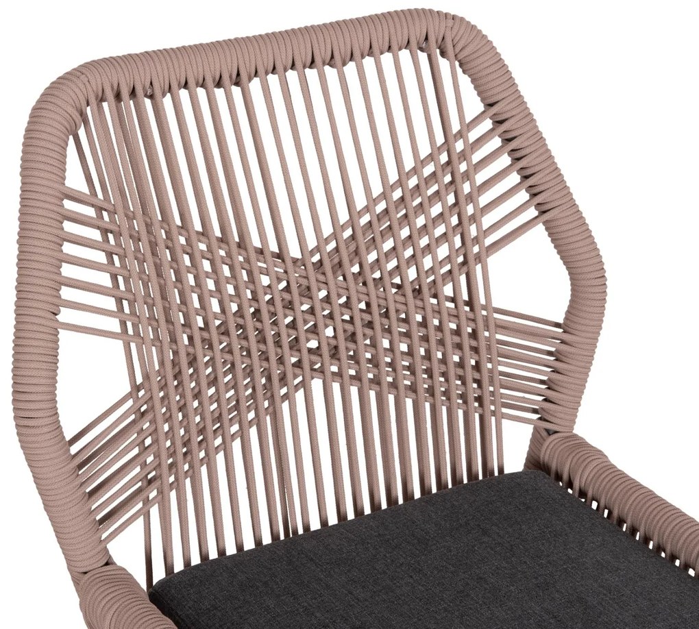 Καρέκλα HOWARD C5547.12 Αλουμίνιο Ανθρακί με Σχοινί και Μαξιλάρι Μπέζ 55,5x60x84,5Υ εκ. 4αδα 55.5x60x84.5 εκ.