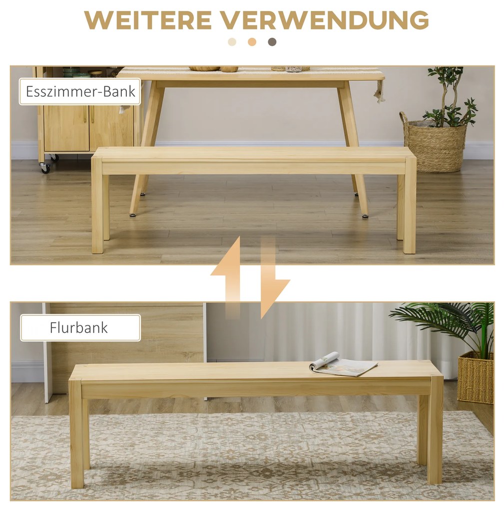 Πάγκος από μασίφ ξύλο HOMCOM, 3 θέσεων, πάγκος, πάγκος κουζίνας, ξύλο πεύκου, φυσικό χρώμα