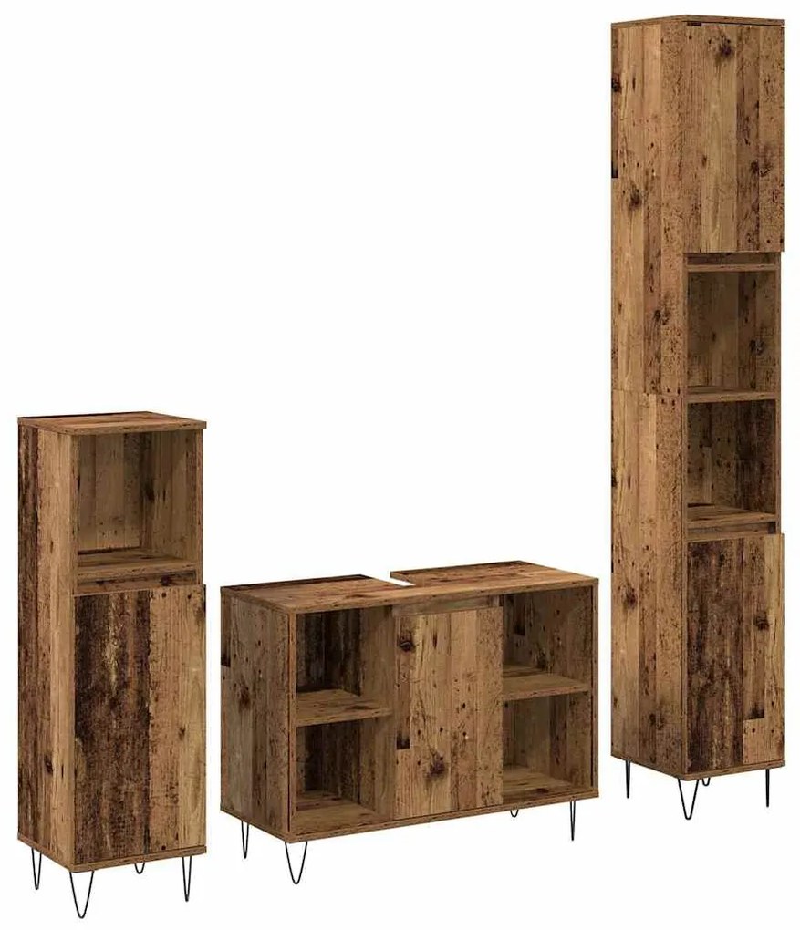vidaXL Σετ Επίπλων Μπάνιου με πόρτα 3 pcs Παλιό Ξύλο 30 x 30 x 180 cm
