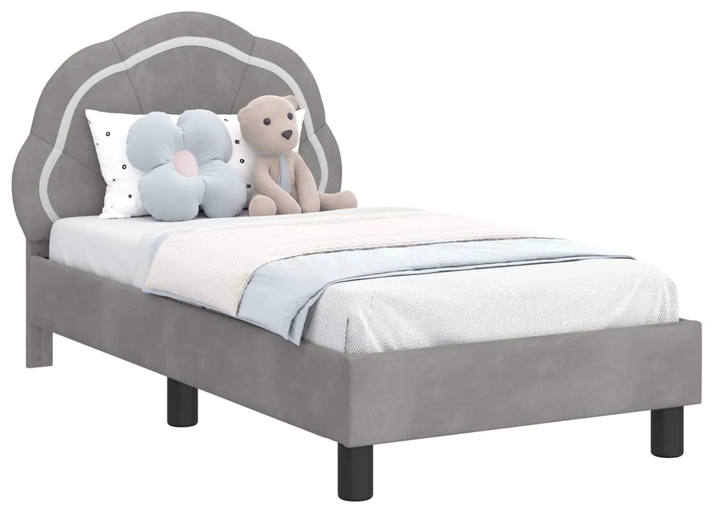 vidaXL Κρεβατική βάση για παιδιά με προσκέφαλο Ανοιχτό γκρι