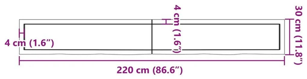 Ράφι Τοίχου Ανοιχτό Καφέ 220x30x(2-4)εκ. Επεξ. Μασίφ Ξύλο Δρυός - Καφέ