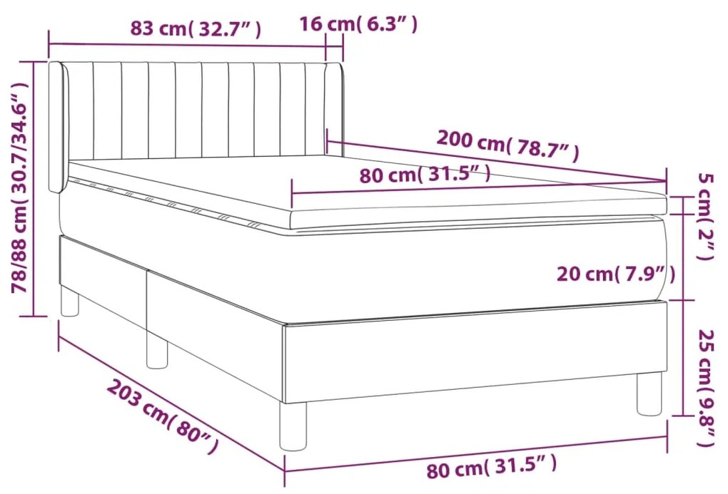 ΚΡΕΒΑΤΙ BOXSPRING ΜΕ ΣΤΡΩΜΑ ΣΚΟΥΡΟ ΓΚΡΙ 80X200 ΕΚ. ΒΕΛΟΥΔΙΝΟ 3131046