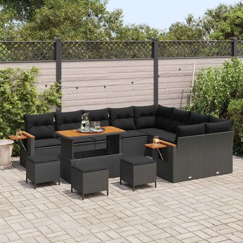 vidaXL Σετ Καναπέ Κήπου με μαξιλάρι 13 pcs Μαύρο 110 x 55 x 71 εκ