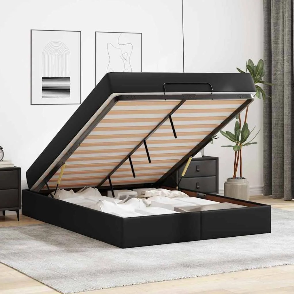 vidaXL Σκελετός κρεβατιού με στρώμα Μαύρο 140 x 190 cm Τεχνητό δέρμα