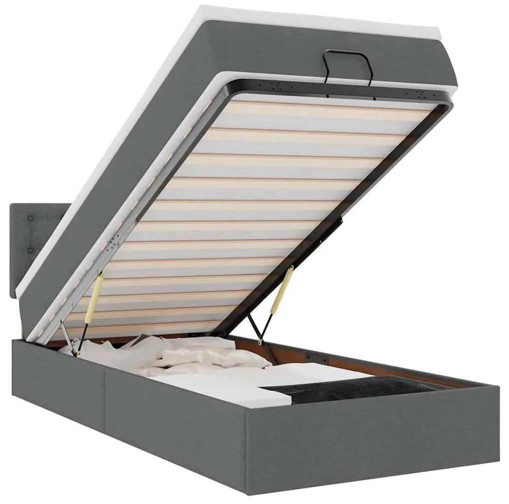 vidaXL Οθωμανικό κρεβάτι με στρώμα & LEDs Σκούρο γκρι 80x200cm ύφασμα