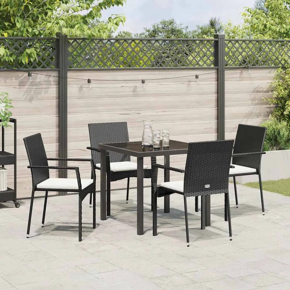 vidaXL Σέτ φαγητού για κήπο με μαξιλάρι 5 pcs Μαύρο Πολυ ράταν