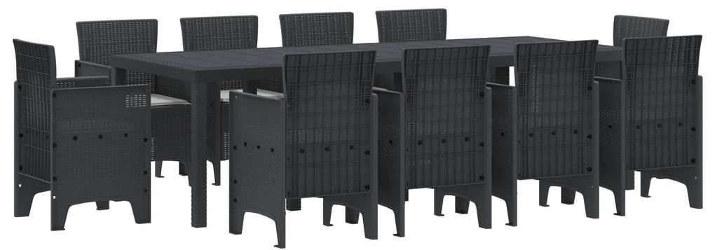 vidaXL Σέτ φαγητού για κήπο 11 pcs Ανθρακί Rattan Polt