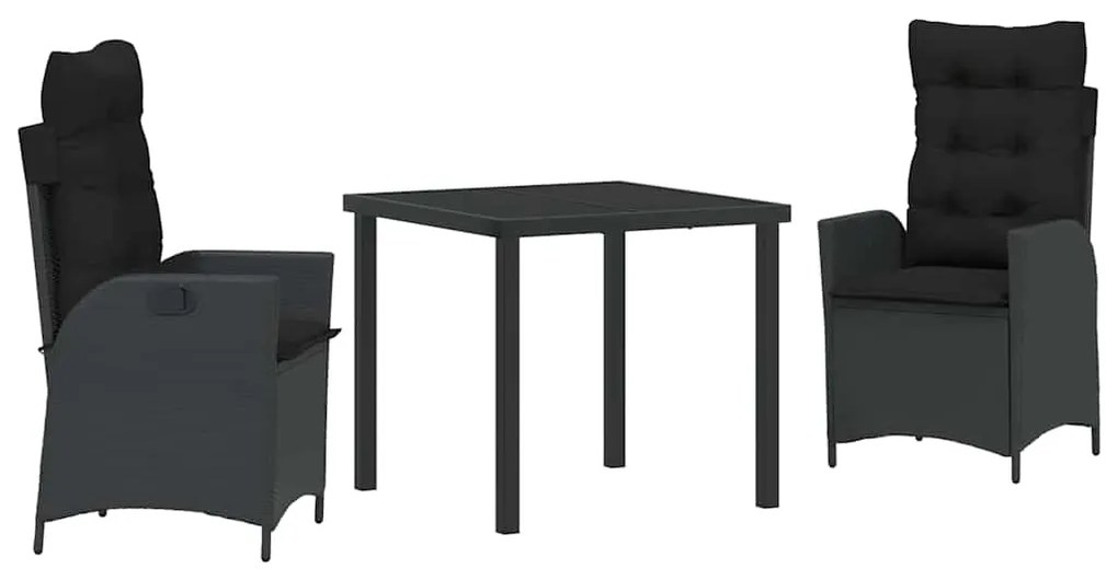 vidaXL Σέτ φαγητού για κήπο 3 pcs Μαύρο συνθετικό ρατάν
