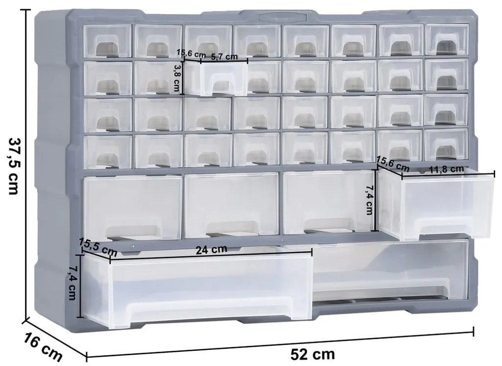 Κουτί Αποθήκευσης/Οργάνωσης με 38 Συρτάρια 52 x 16 x 37,5 εκ. - Γκρι