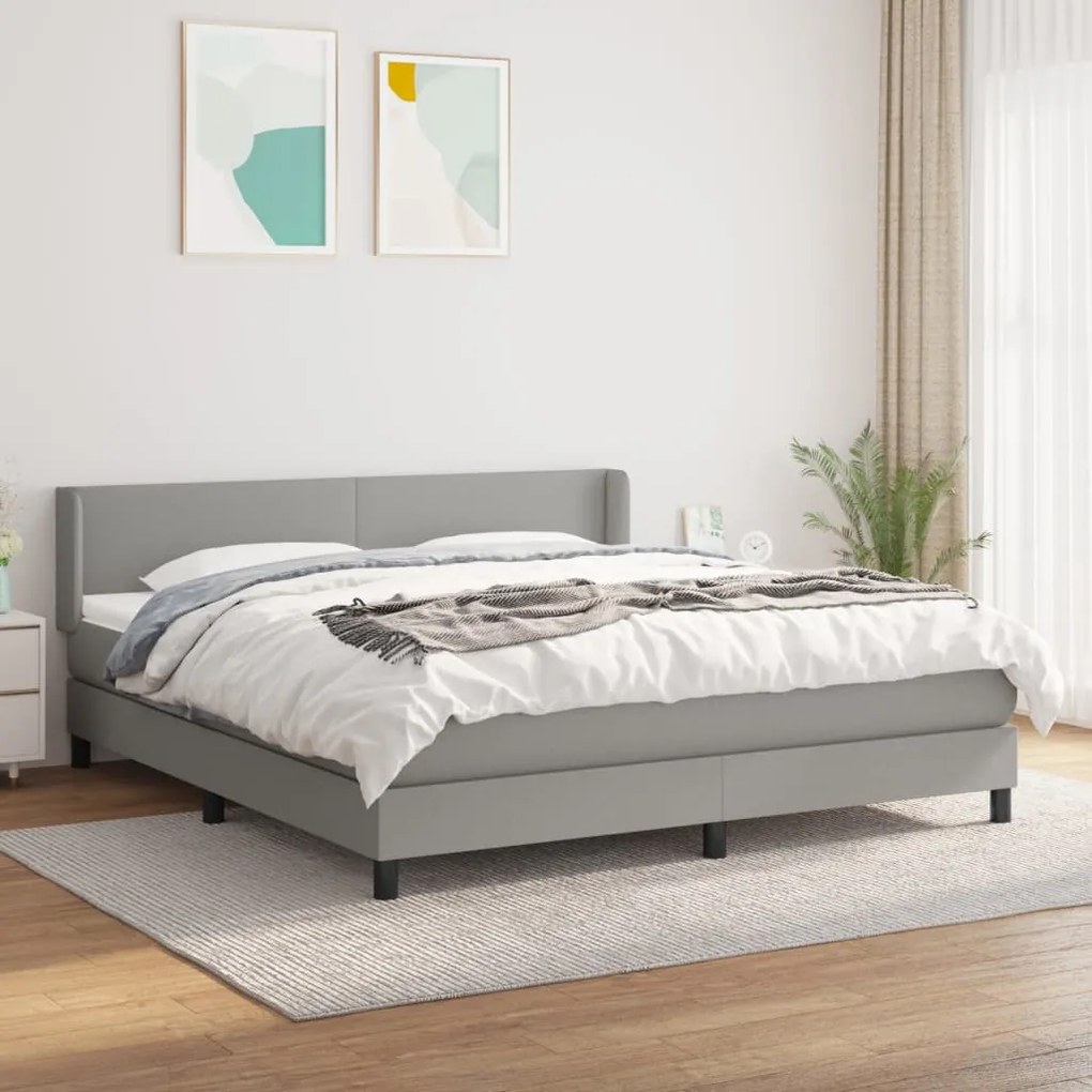 3129569 vidaXL Κρεβάτι Boxspring με Στρώμα Ανοιχτό Γκρι 180x200 εκ. Υφασμάτινο Γκρι, 1 Τεμάχιο