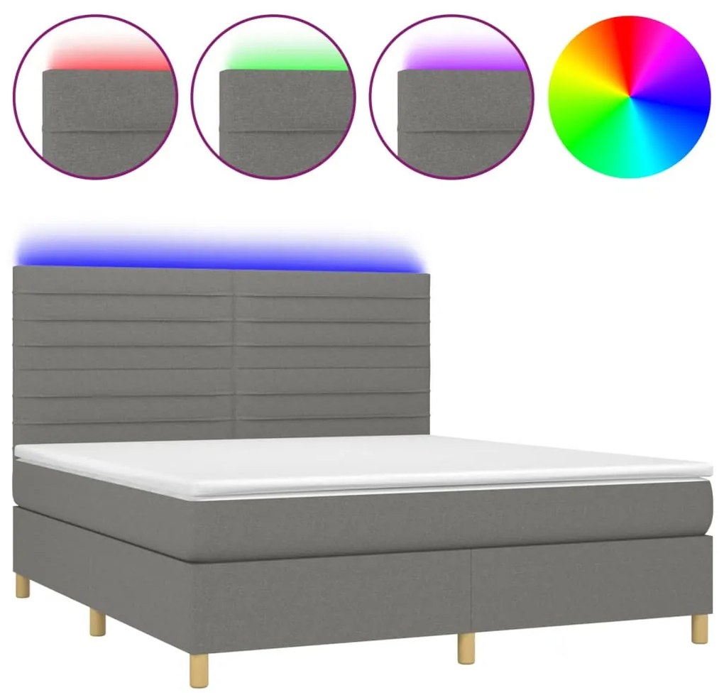 vidaXL Κρεβάτι Boxspring με Στρώμα &amp; LED Σκ.Γκρι 160x200 εκ Υφασμάτινο