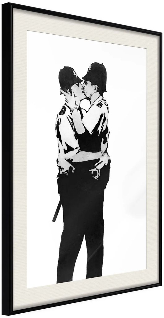 Αφίσα - Banksy: Kissing Coppers I - 30x45 - Μαύρο - Με πασπαρτού