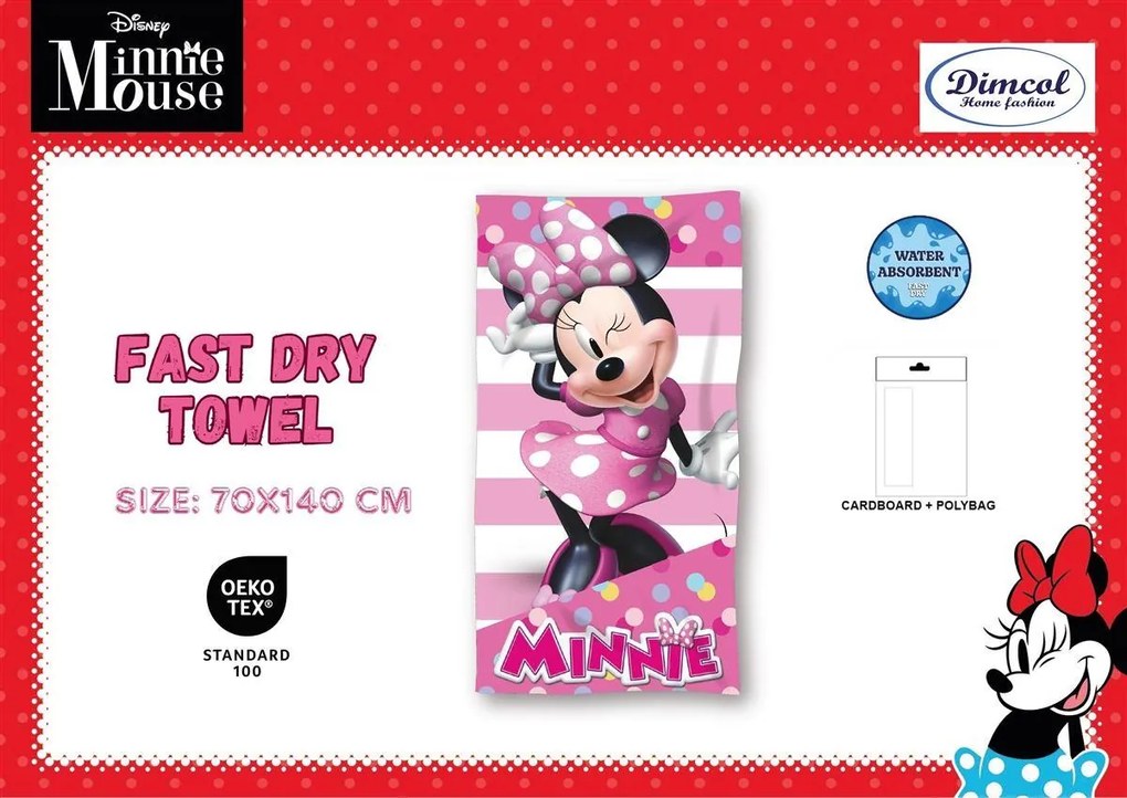 Πετσέτα Θαλάσσης Quick Dry Disney Home Minnie 26 70X140 Pink 100% Microfiber - Disney Home