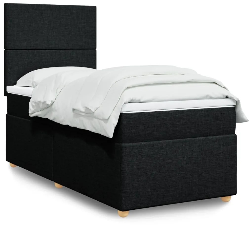 vidaXL Κρεβάτι Boxspring με Στρώμα Μαύρο 100 x 200 εκ. Υφασμάτινο