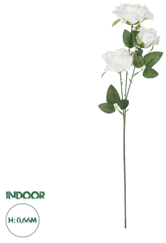 GloboStar® Artificial Garden WHITE ROSE BRANCH 21138 Τεχνητό Διακοσμητικό Κλαδί Λεύκο Τριαντάφυλλο Y66cm