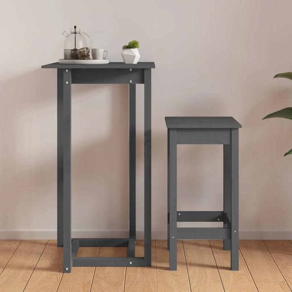 vidaXL Τραπέζι Μπαρ Γκρι 60 x 60 x 110 εκ. από Μασίφ Ξύλο Πεύκου