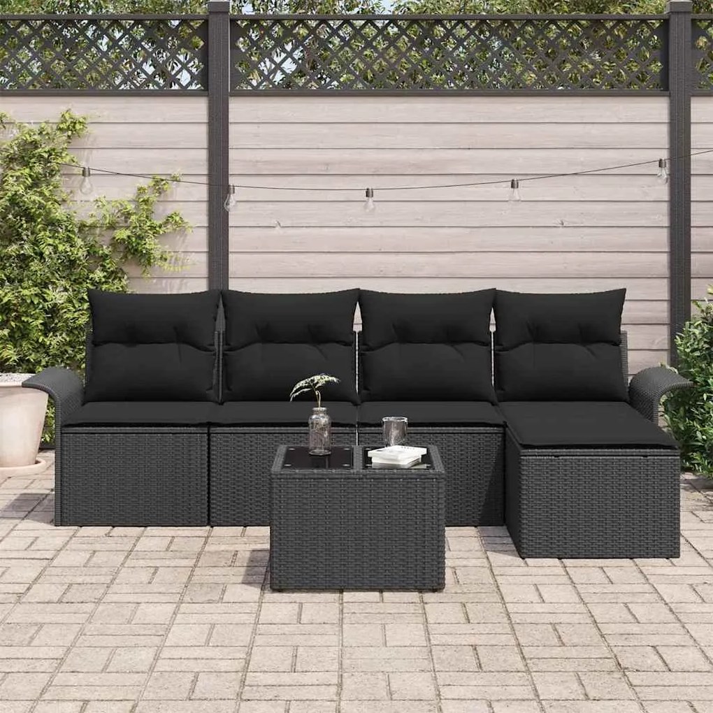 vidaXL Σετ Καναπέ Κήπου με μαξιλάρι 6 pcs Μαύρο Πολυ ράταν